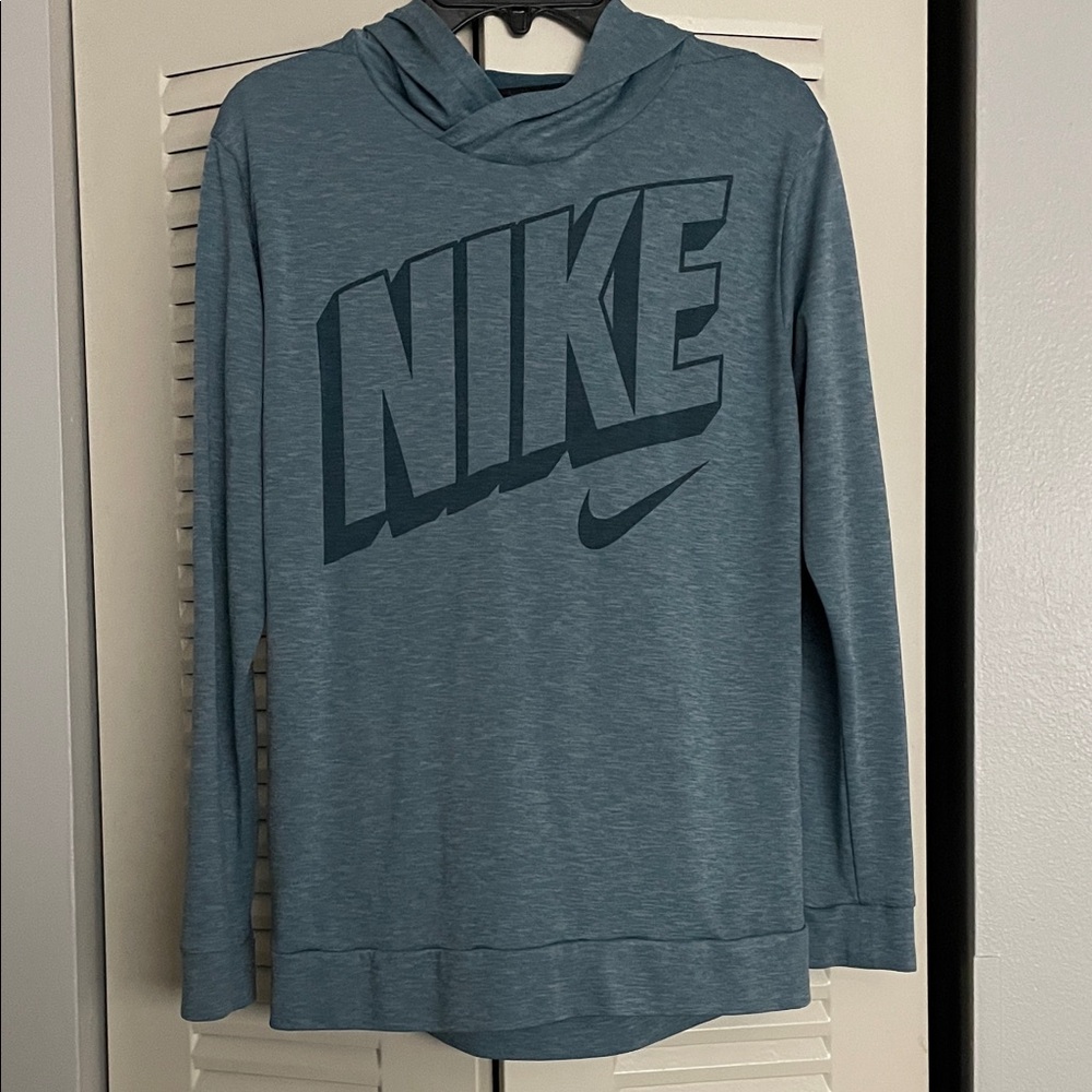 Boys Nike teal long sleeve tee hoodie size large.